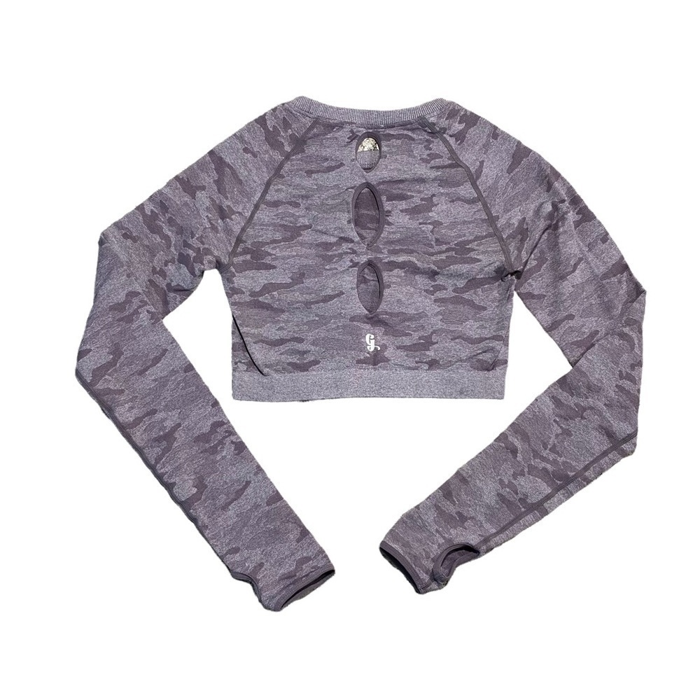 Cropped Seamless Workout Top, Lavender Camouflage… - image 2